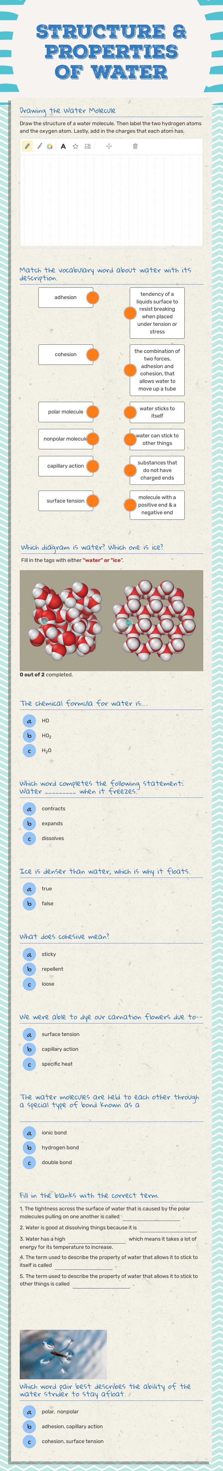 STRUCTURE & PROPERTIES OF WATER worksheet preview image