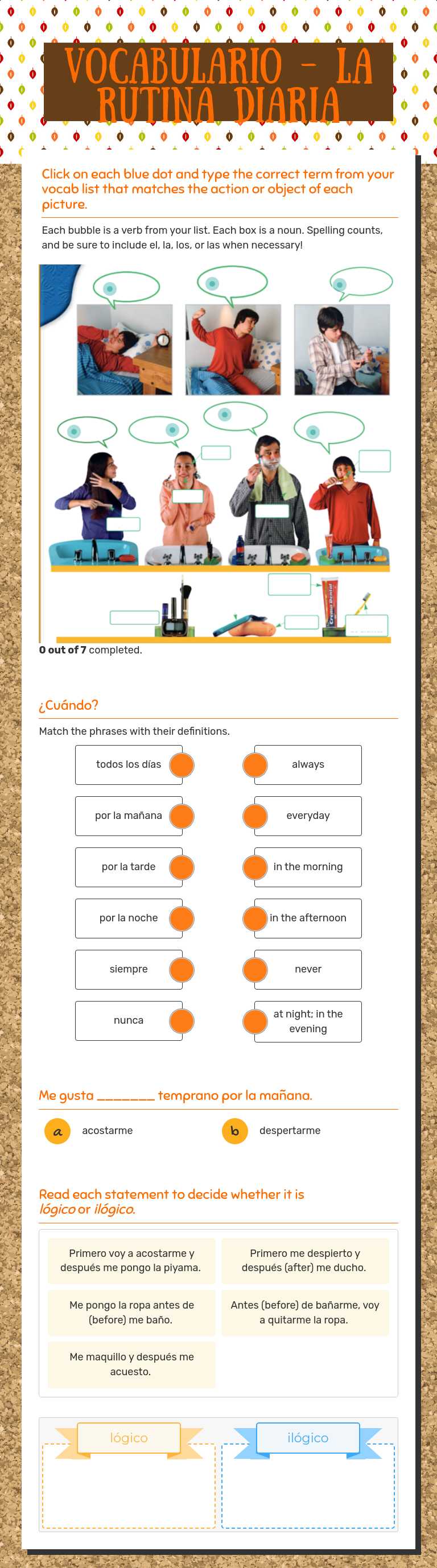 vocabulario - la rutina diaria worksheet preview image