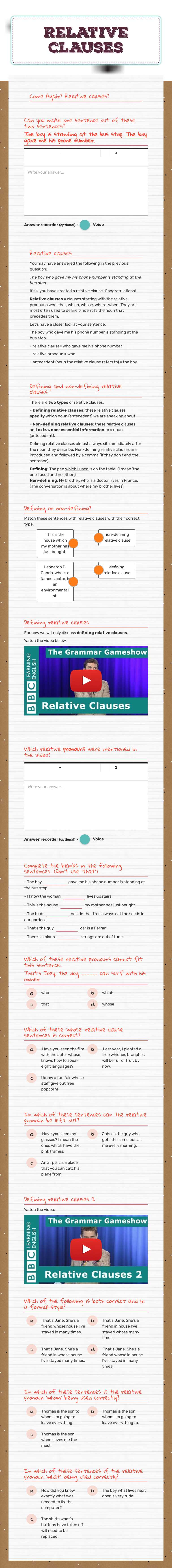 Relative clauses Grade 10 worksheet preview