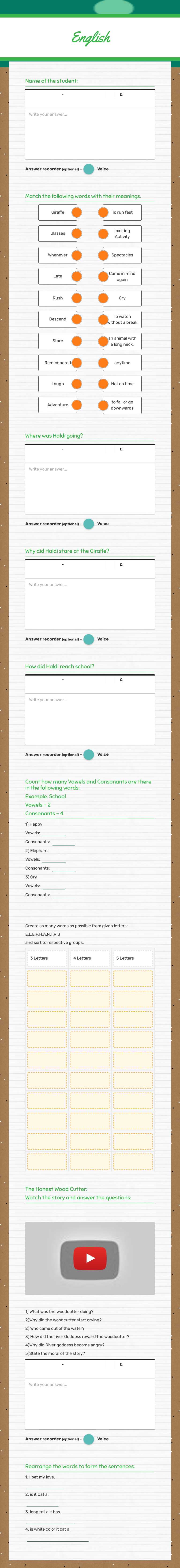 English Grade 2 worksheet preview