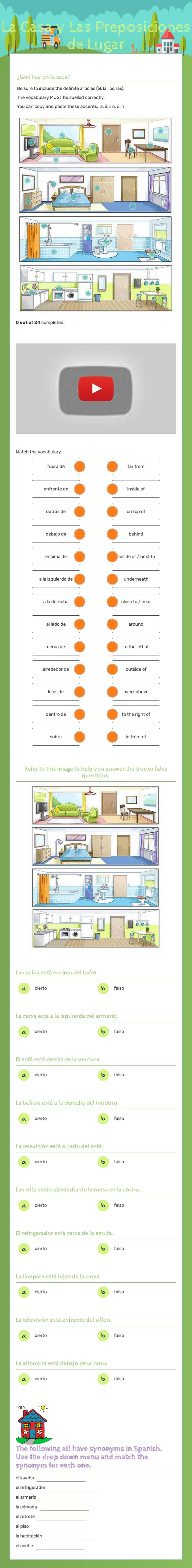 La Casa y Las Preposiciones de Lugar Grade 8 worksheet preview