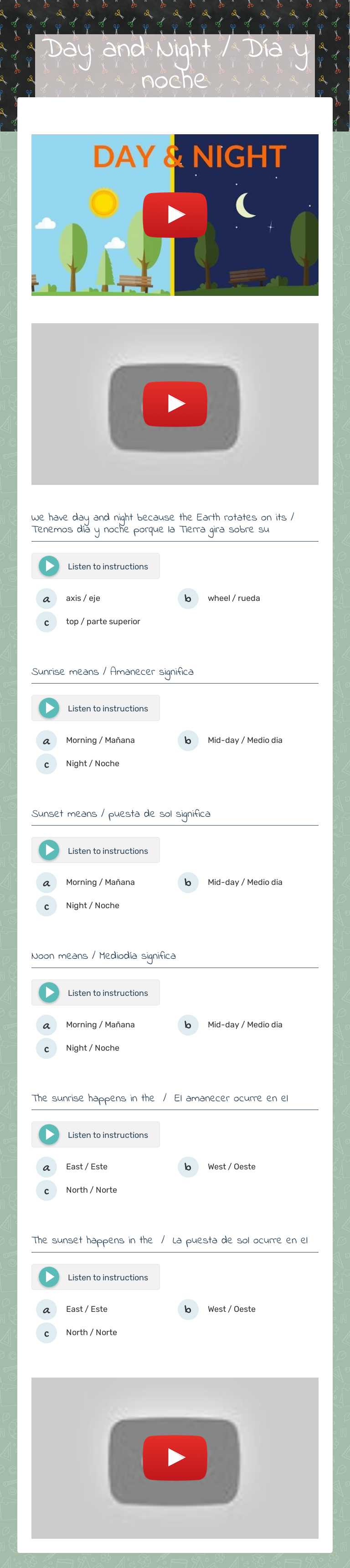 Day and Night / Día y noche worksheet preview image
