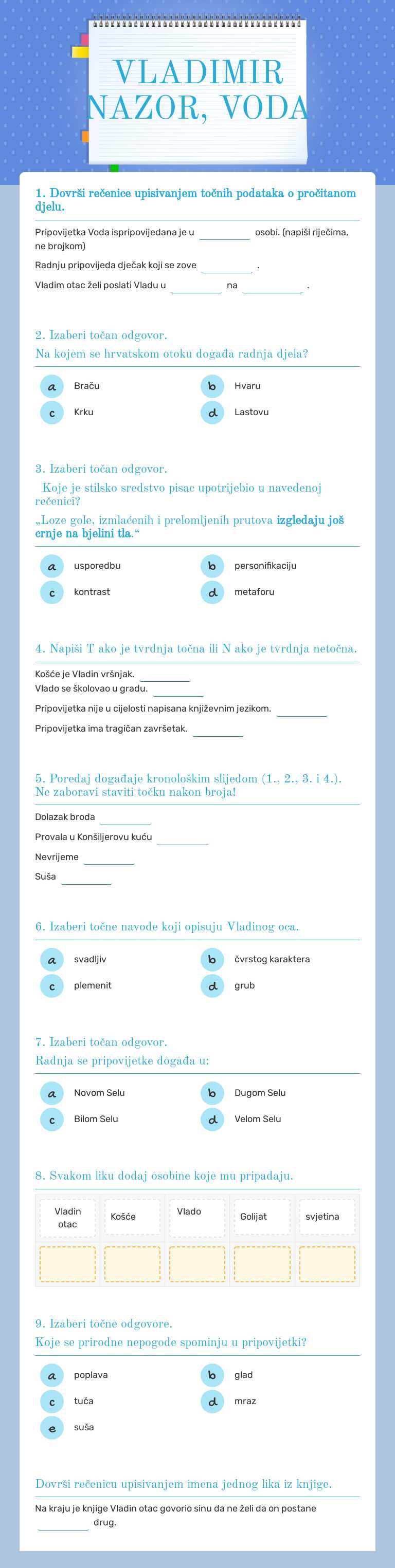 VLADIMIR NAZOR, VODA Grade 7 worksheet preview