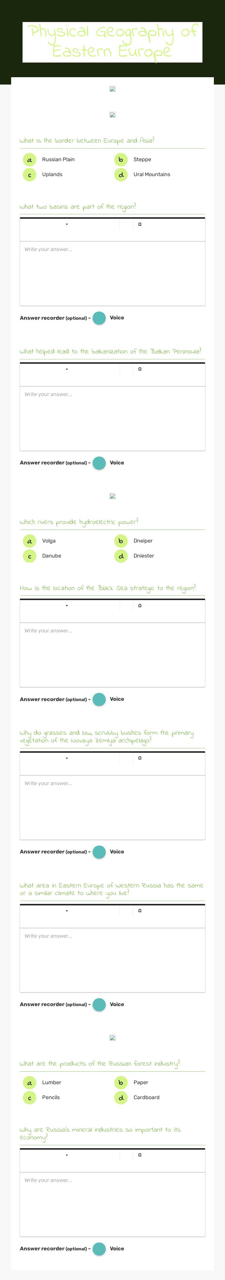 Physical Geography of Eastern Europe worksheet preview