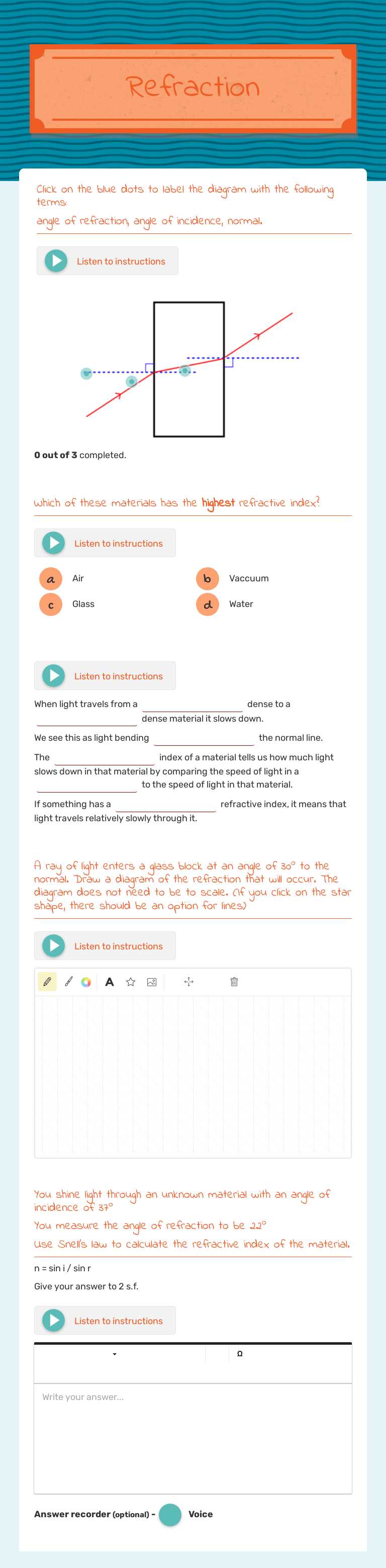 Refraction worksheet preview image