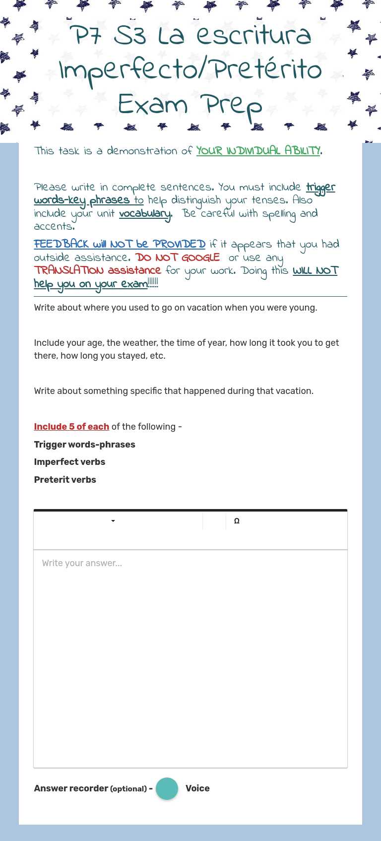 P7 S3 La escritura Imperfecto/Pretérito
Exam Prep worksheet preview image