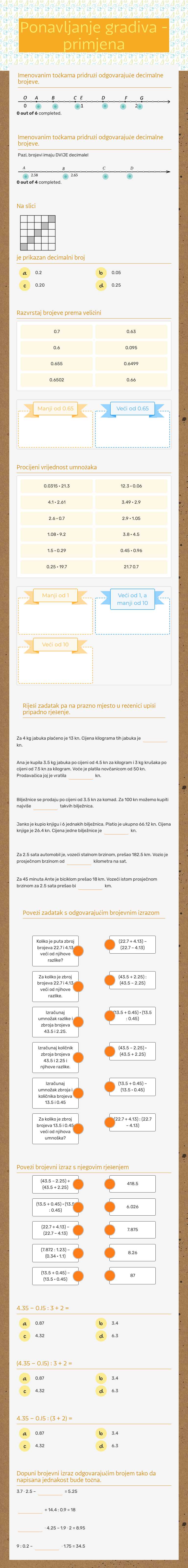 Ponavljanje gradiva - primjena worksheet preview image