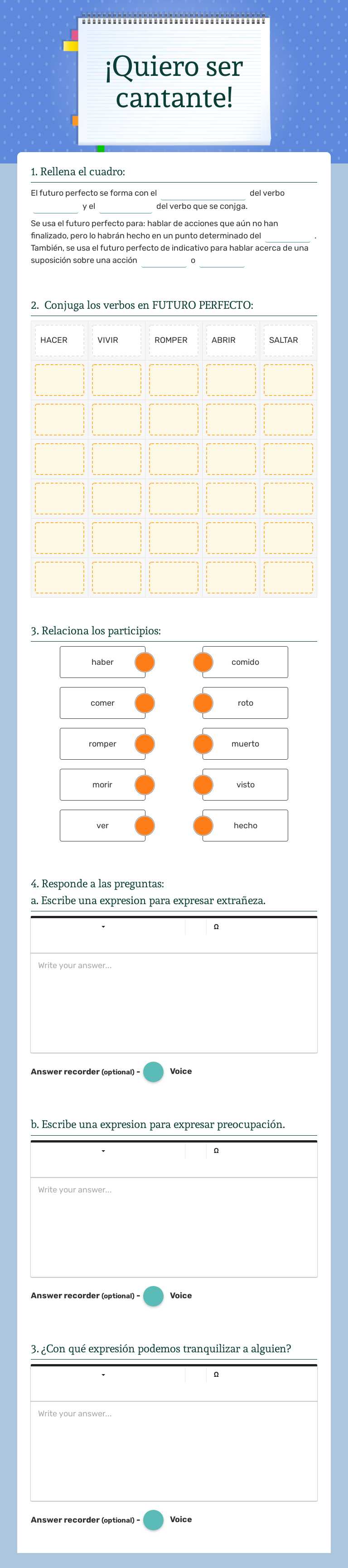 ¡Quiero ser cantante! worksheet preview image