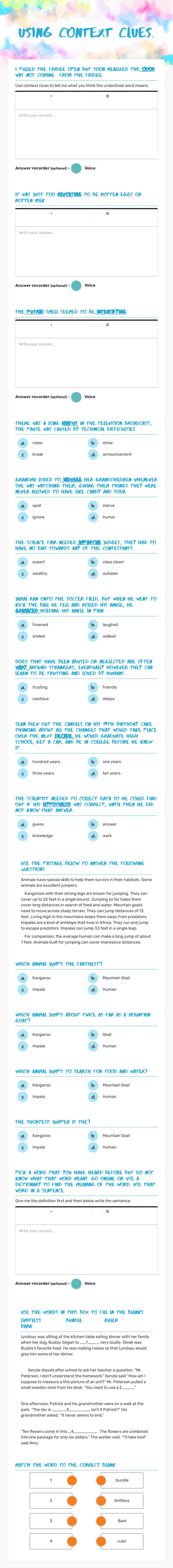 Using Context Clues. worksheet preview image