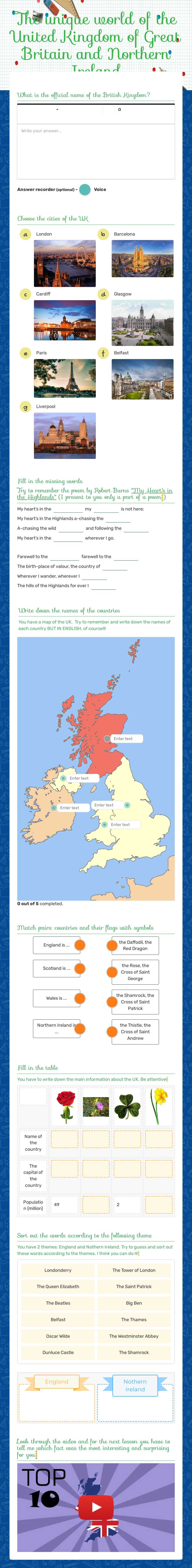 The unique world of the United Kingdom of Great Britain and Northern Ireland worksheet preview image