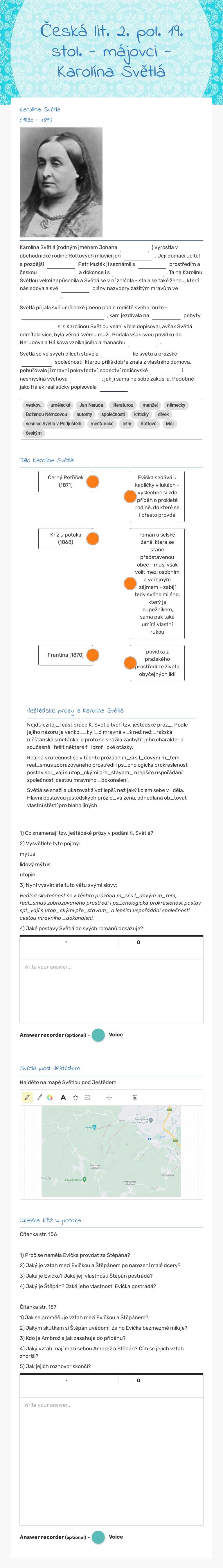 Česká lit. 2. pol. 19. stol. - májovci - Karolína Světlá worksheet preview image