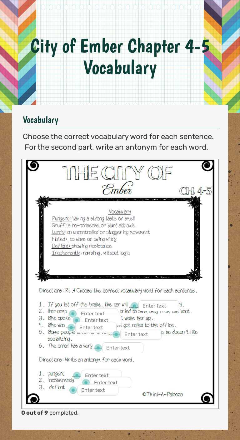 City of Ember Chapter 4-5 Vocabulary worksheet preview image