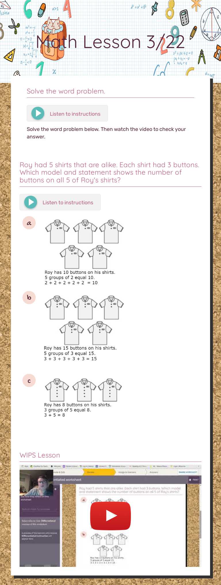 Math Lesson 3/22 worksheet preview image