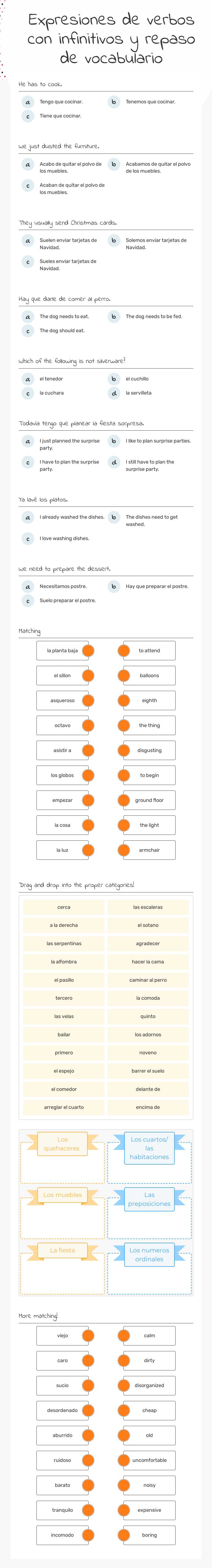 Expresiones de verbos con infinitivos
y repaso de vocabulario worksheet preview image