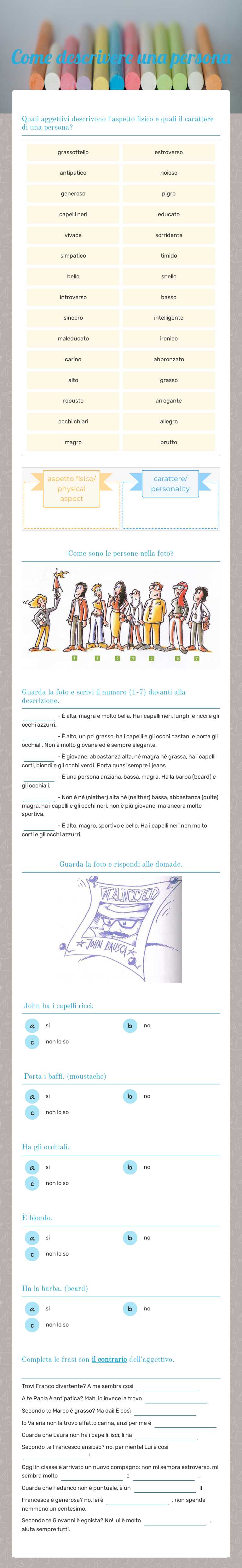 Come descrivere una persona worksheet preview image