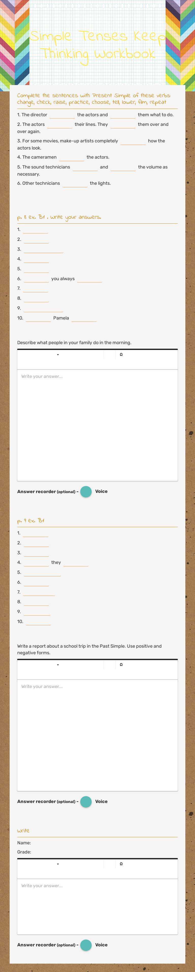 Simple Tenses    
 Keep Thinking Workbook worksheet preview image