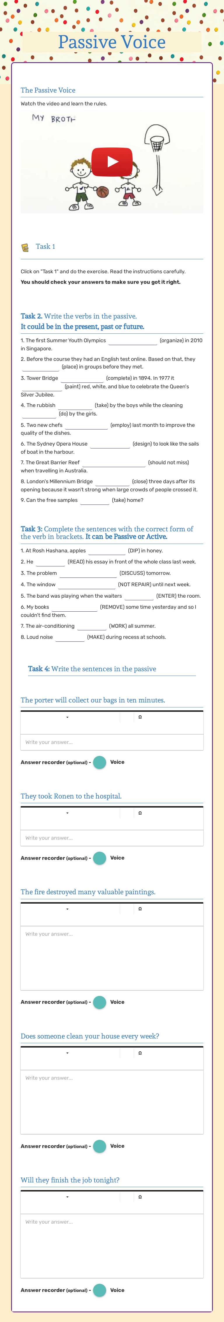 Passive Voice worksheet preview image
