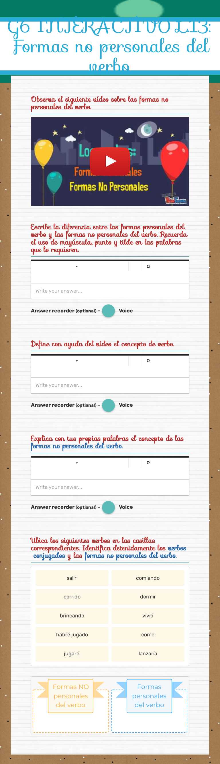 G6 INTERACTIVO L.13: Formas no personales del verbo worksheet preview image