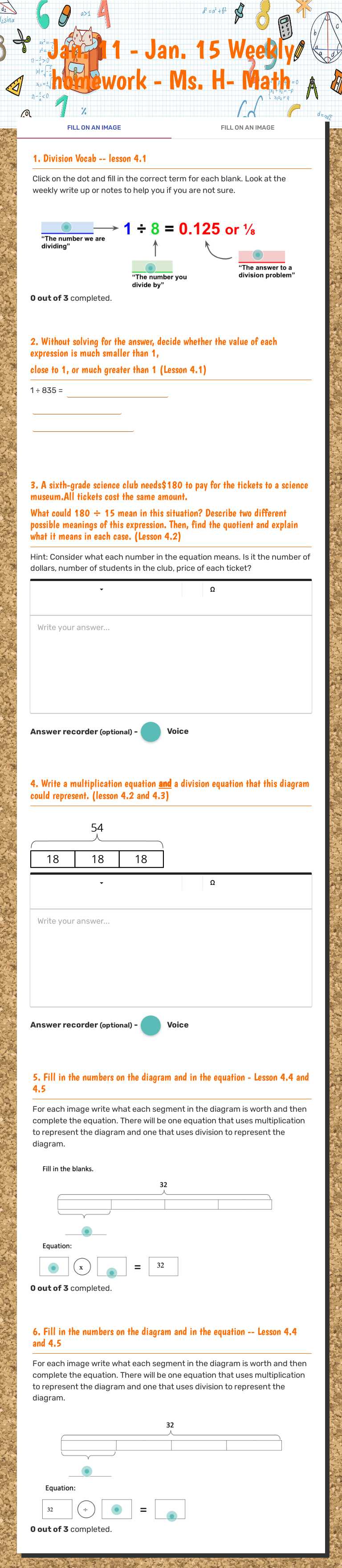 Jan. 11 - Jan. 15 Weekly homework - Ms. H- Math worksheet preview image