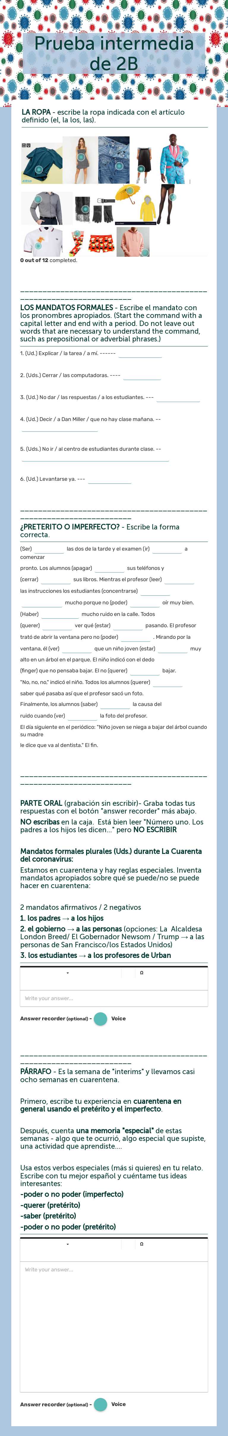 Prueba intermedia   
de 2B worksheet preview image