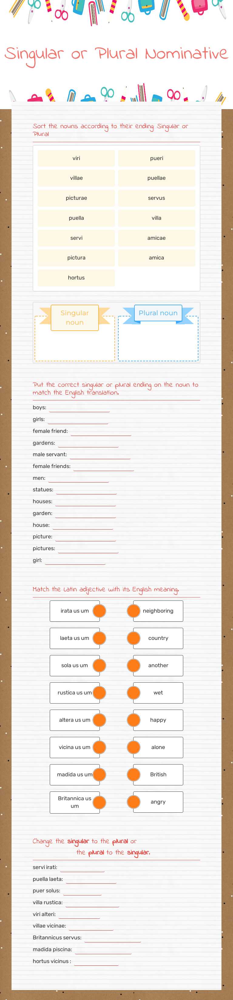 Singular or Plural Nominative worksheet preview image