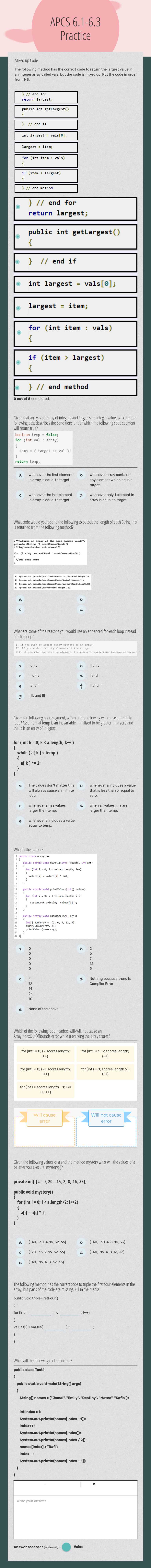 APCS 6.1-6.3 Practice worksheet preview image