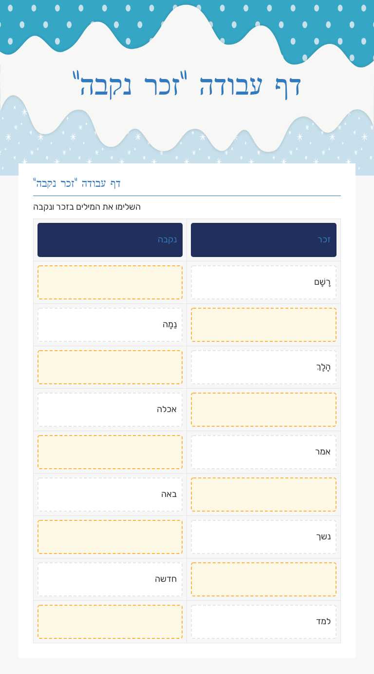 דף עבודה "זכר נקבה" worksheet preview image