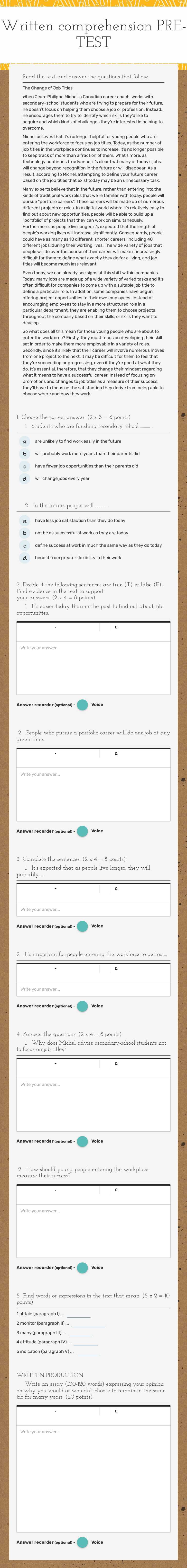 Written comprehension
PRE-TEST Grade 12 worksheet preview