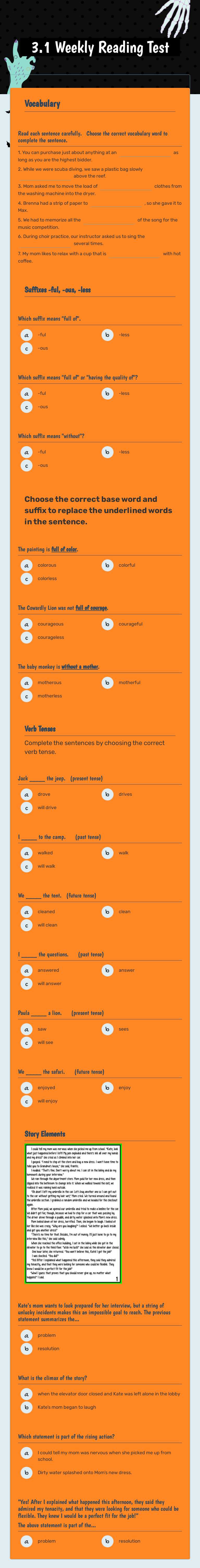 3.1 Weekly Reading Test worksheet preview image