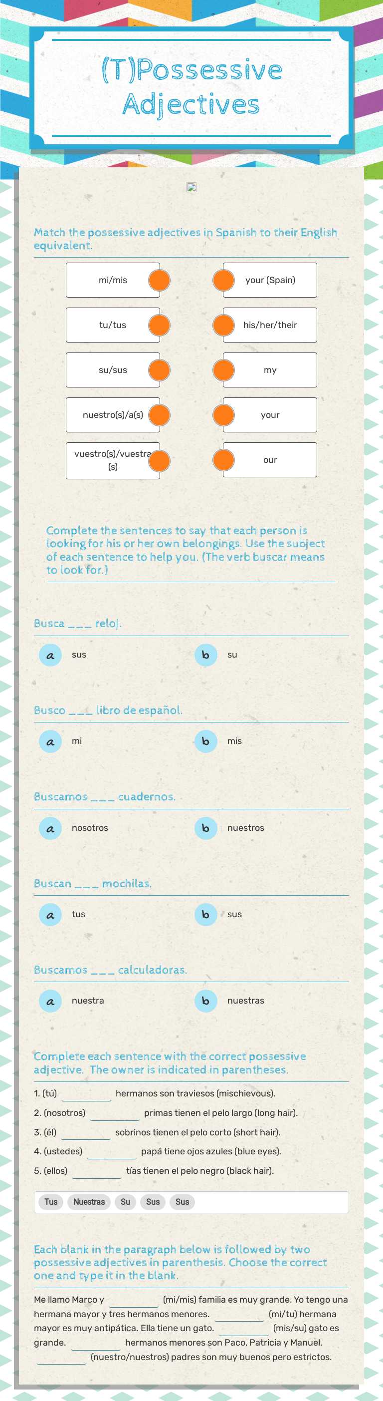 (T)Possessive Adjectives worksheet preview image