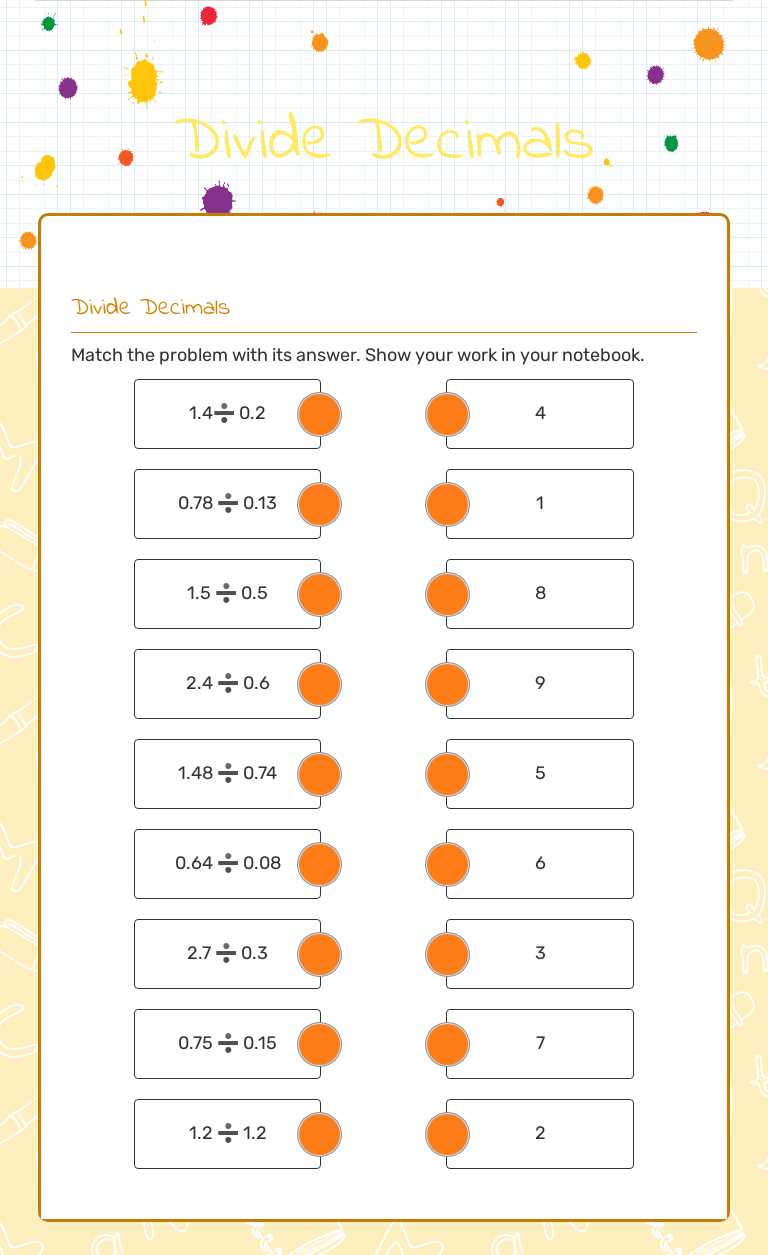 Divide Decimals worksheet preview image