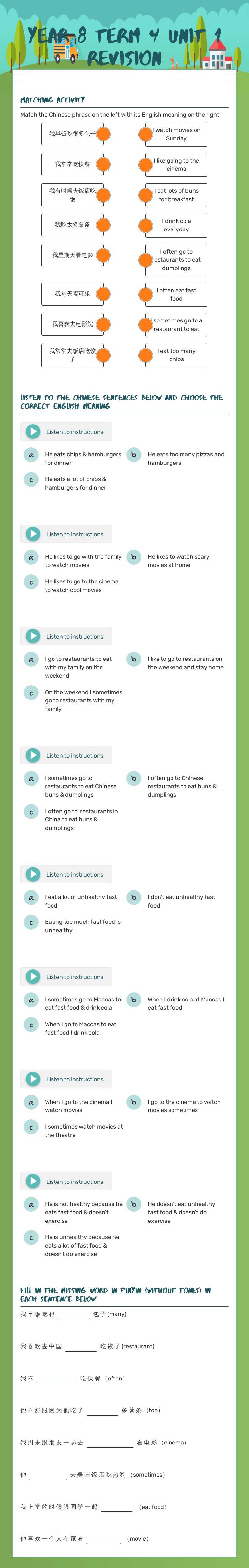 YEAR 8 TERM 4 UNIT 1 REVISION by Alexandra Day | Interactive Worksheet |  Wizer.me