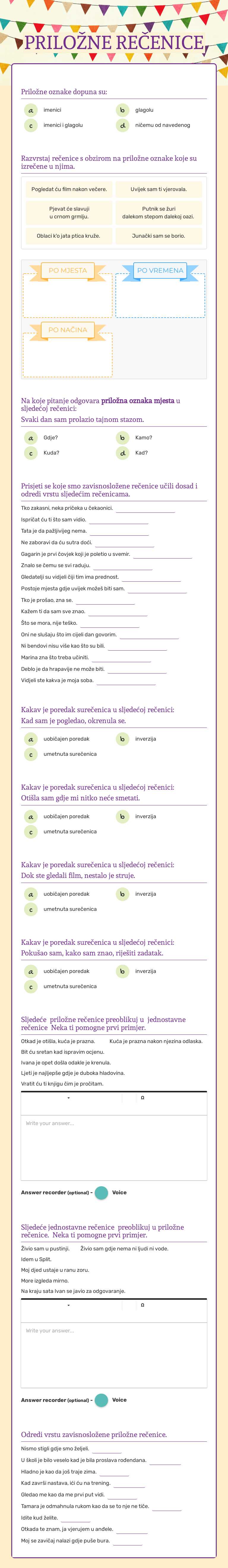PRILOŽNE REČENICE worksheet preview image