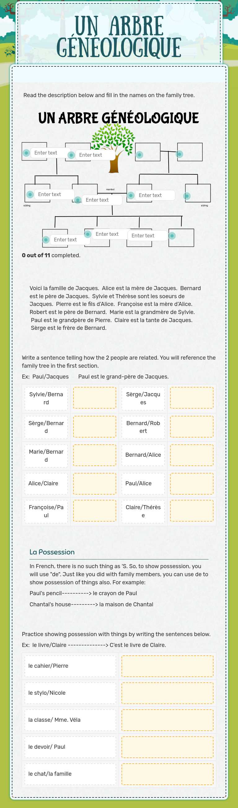 Un arbre généologique worksheet preview image