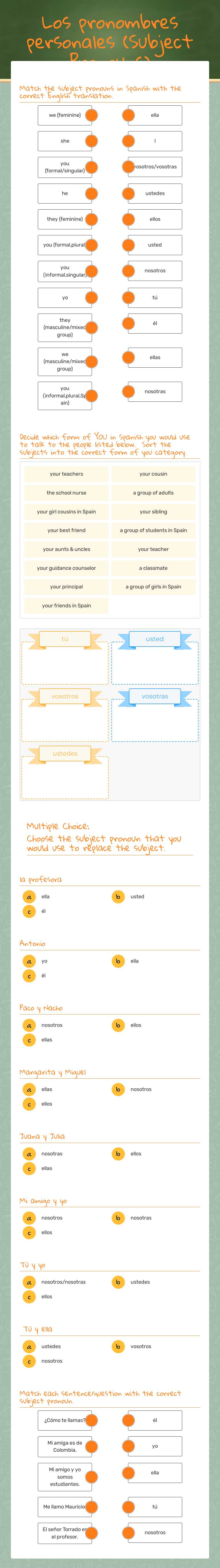 Los pronombres personales                      (Subject Pronouns) worksheet preview image