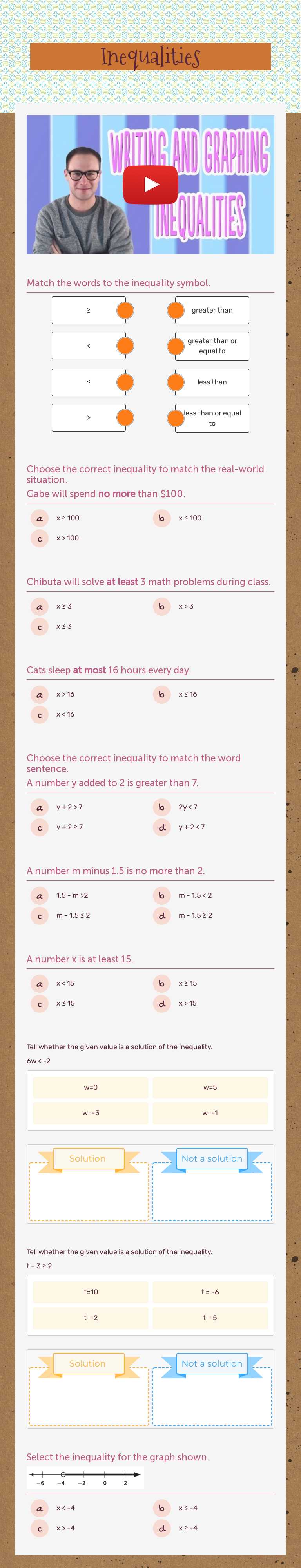 Inequalities worksheet preview image