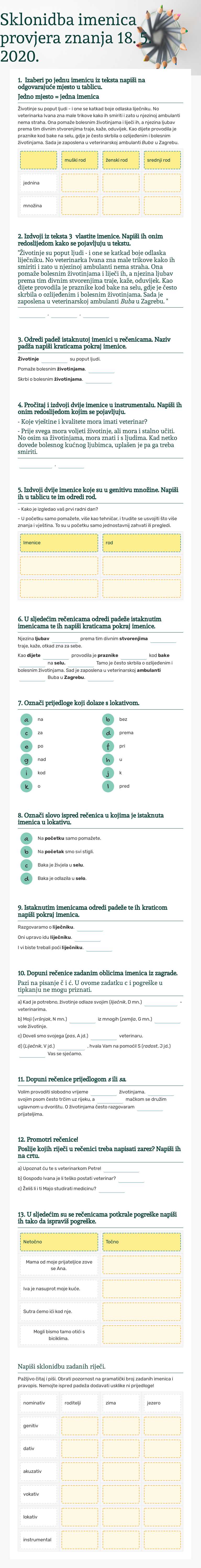 Sklonidba imenica provjera znanja 18. 5. 2020. worksheet preview image