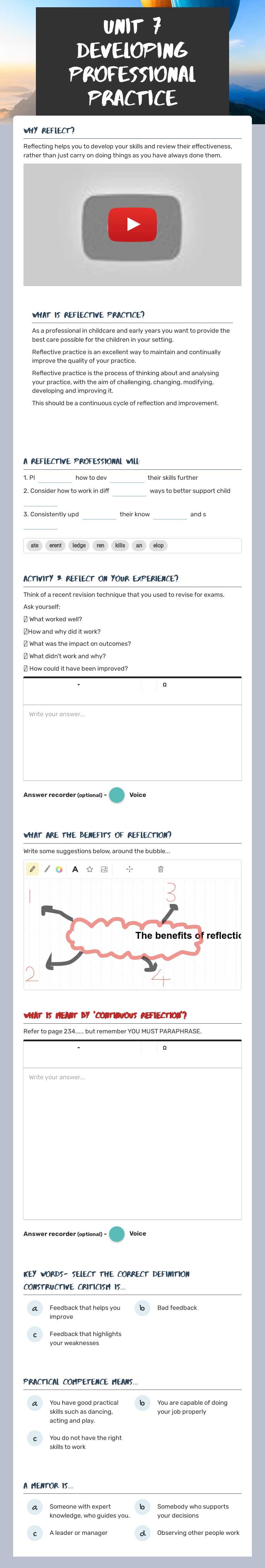 Unit 7 Developing professional practice worksheet preview image