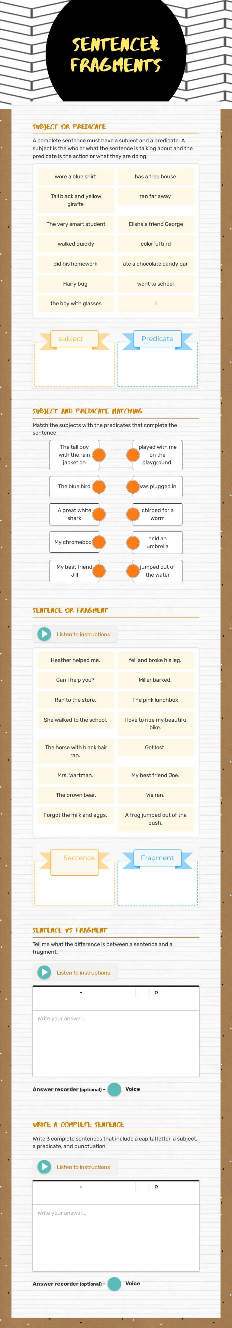 Sentence& Fragments worksheet preview image