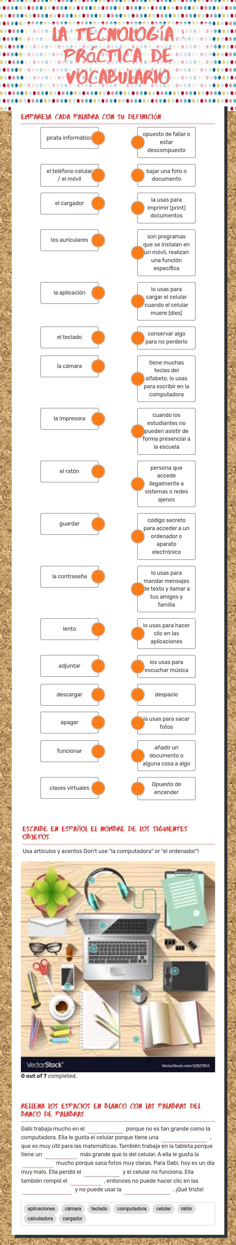 La tecnología : Práctica de vocabulario worksheet preview image