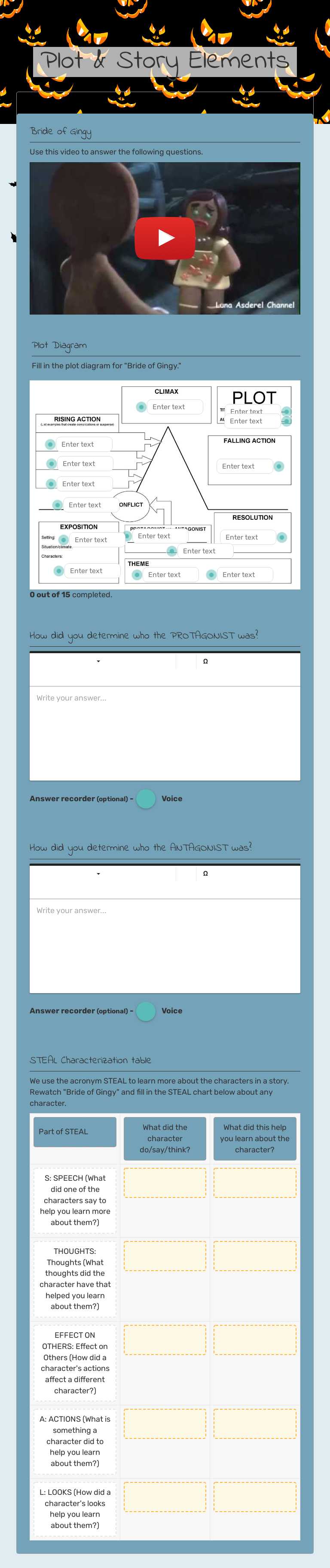 Plot & Story Elements worksheet preview image