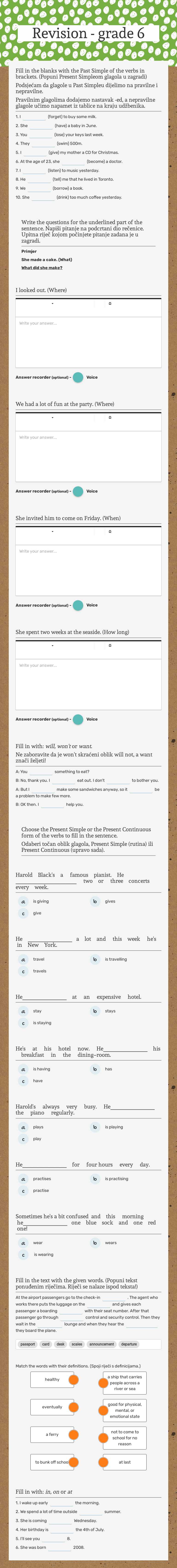 Revision - grade 6 worksheet preview image