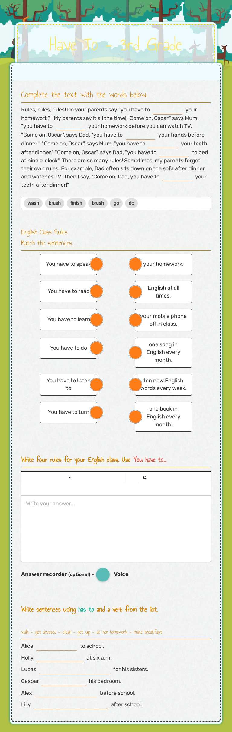 Have To - 3rd Grade worksheet preview image