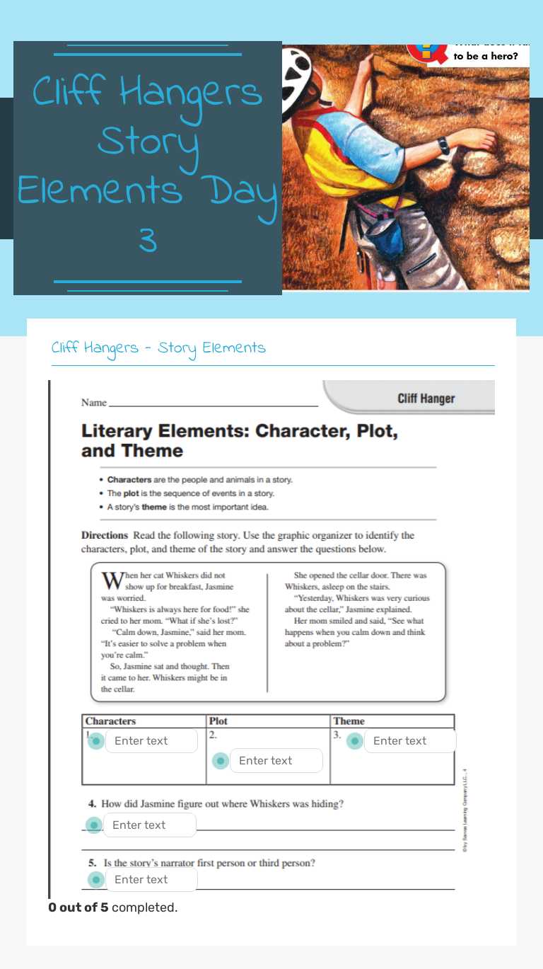 Cliff Hangers      
   Story Elements           Day 3 worksheet preview image