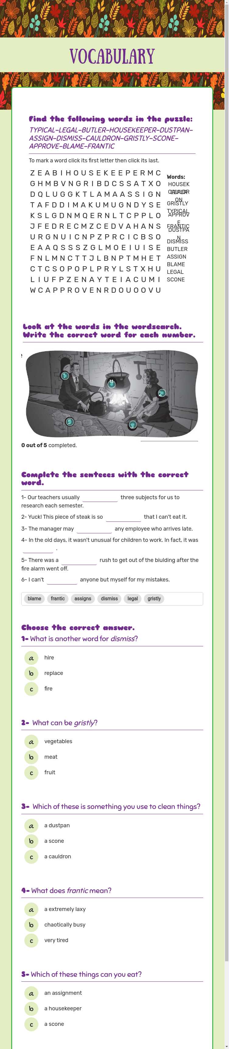 Vocabulary worksheet preview image