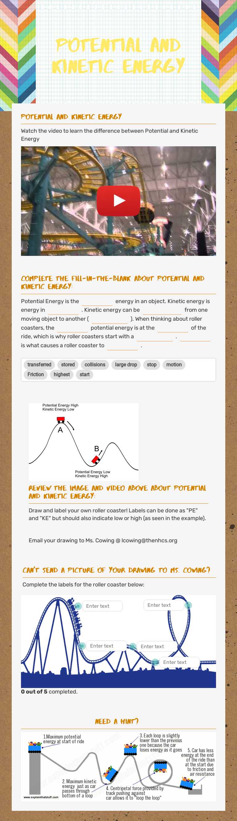 Potential and Kinetic Energy worksheet preview image