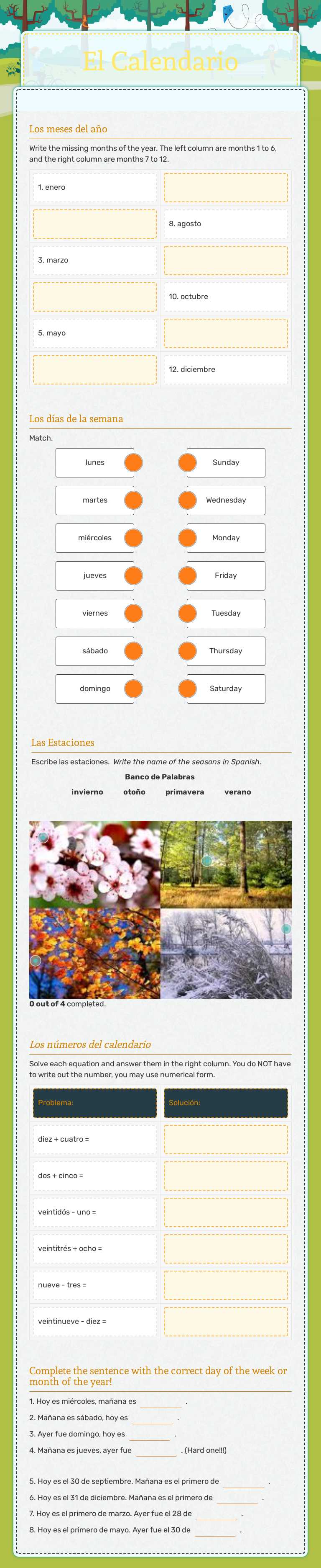 El Calendario worksheet preview image