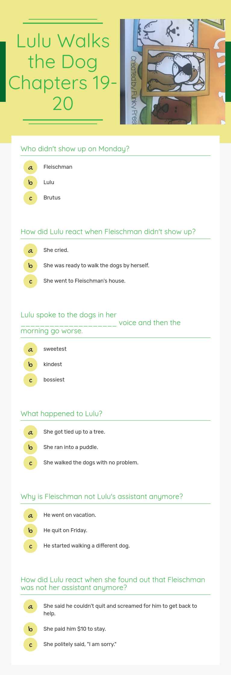 Lulu Walks the Dog Chapters 19-20 worksheet preview image