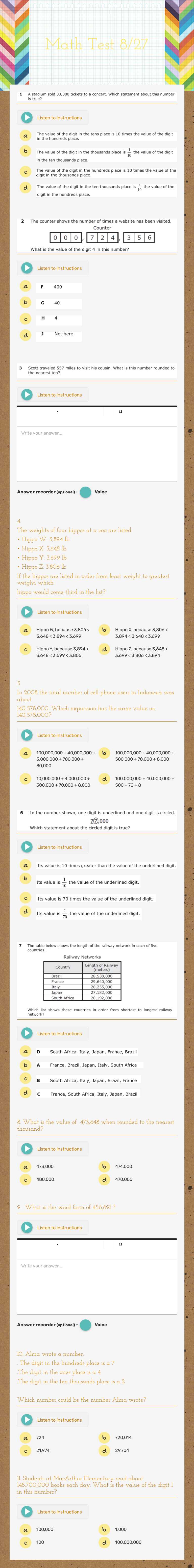 Math Test 8/27 worksheet preview image