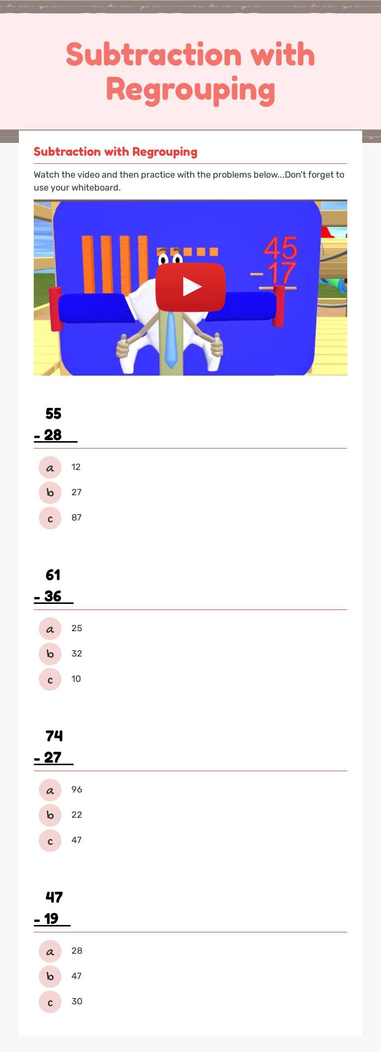 Subtraction with Regrouping by Brittney Underwood | Interactive ...